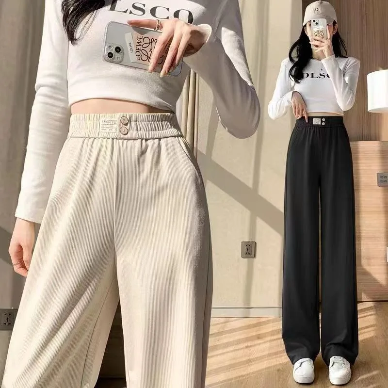 Soild Color Pants Oversize New Women Casual Loose Wide Leg Trousers Ins Retro Teen Straight Trousers Hiphop Streetwear AP001