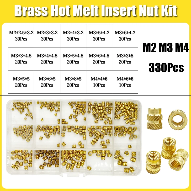 

Фланцевая резьба с накатанной резьбой M2M3M4 M5M6, вставка горячего расплава, латунные гайки в ассортименте, набор для 3d-печати, литье под давлением