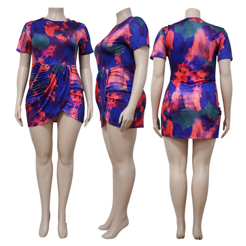 Plus Size Tie Dye Short Dress Women Ruffle Mini Cloth Female Fashion Luxury Gown 2023 Spring Women Evening Party New In Dress