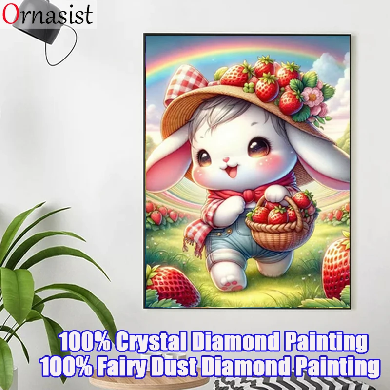 Клубничная алмазная живопись кролик полная фея пыль Алмазная вышивка животное DIY