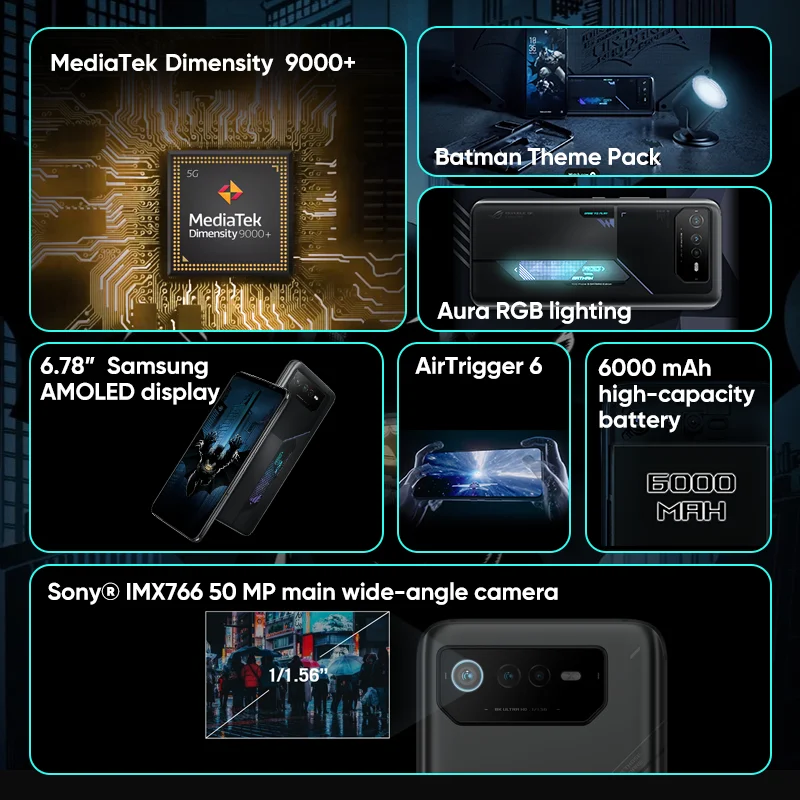 ASUS ROG Phone 6 BATMAN Limited Edition 5G Gaming Phone MediaTek Dimensity 9000+ 165Hz AMOLED Screen Mobile Phone