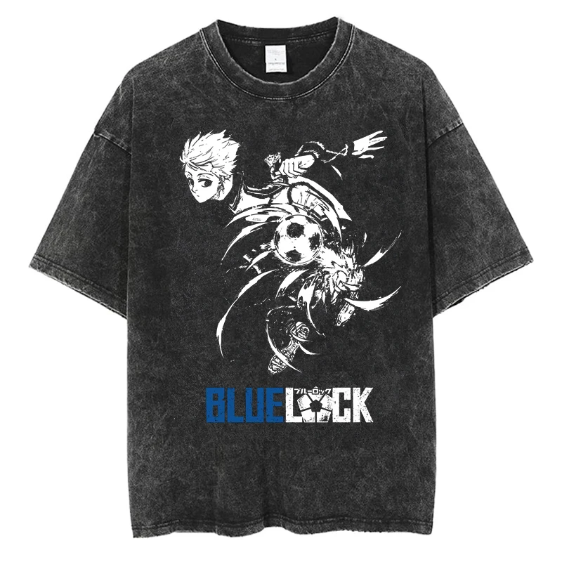 

Hip Hop Streetwear Cotton Washed Vintage T Shirt For Men Summer t-shirt Football Anime Print Oversized Tee y2k Harajuku Top