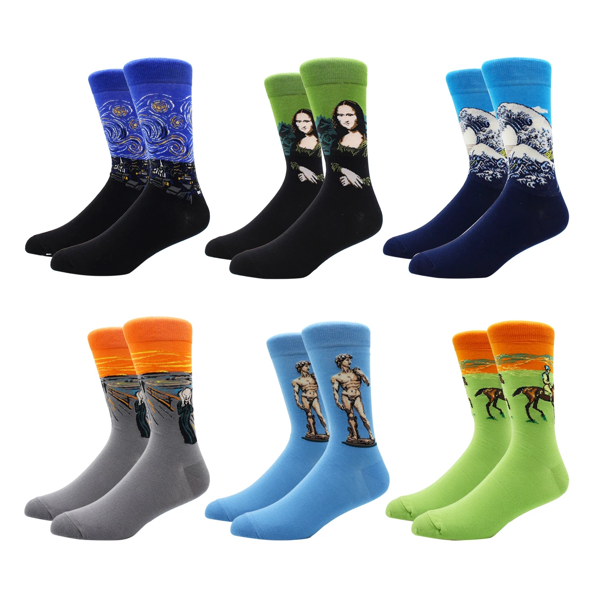 Funny Women and Men Fashion Happy Socks Fruit Oil Painting Spacemen Football Food Happy Casual Cotton Socks for Girls and Boys spacemen
