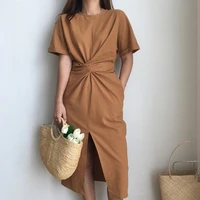 womens short sleeve bandage split plus size dresses 2021 summer casual cotton bodycon vintage long dress female streetwear ins