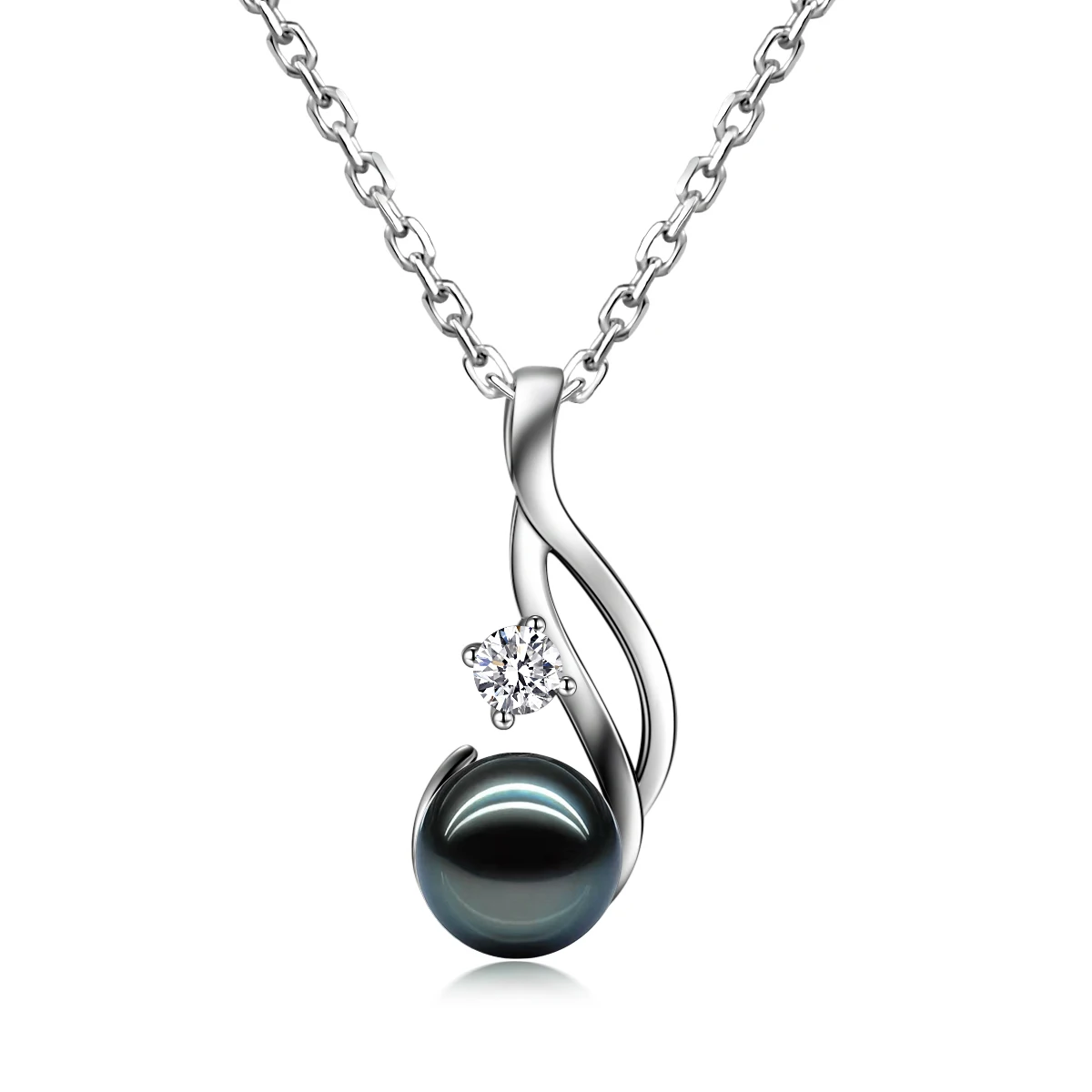 Mihiari AAAAA 9-10mm Natural Tahiti Black Pearl 0.3ct Moissanite Diamond Pendant  Silver Necklace Anniversary Gifts