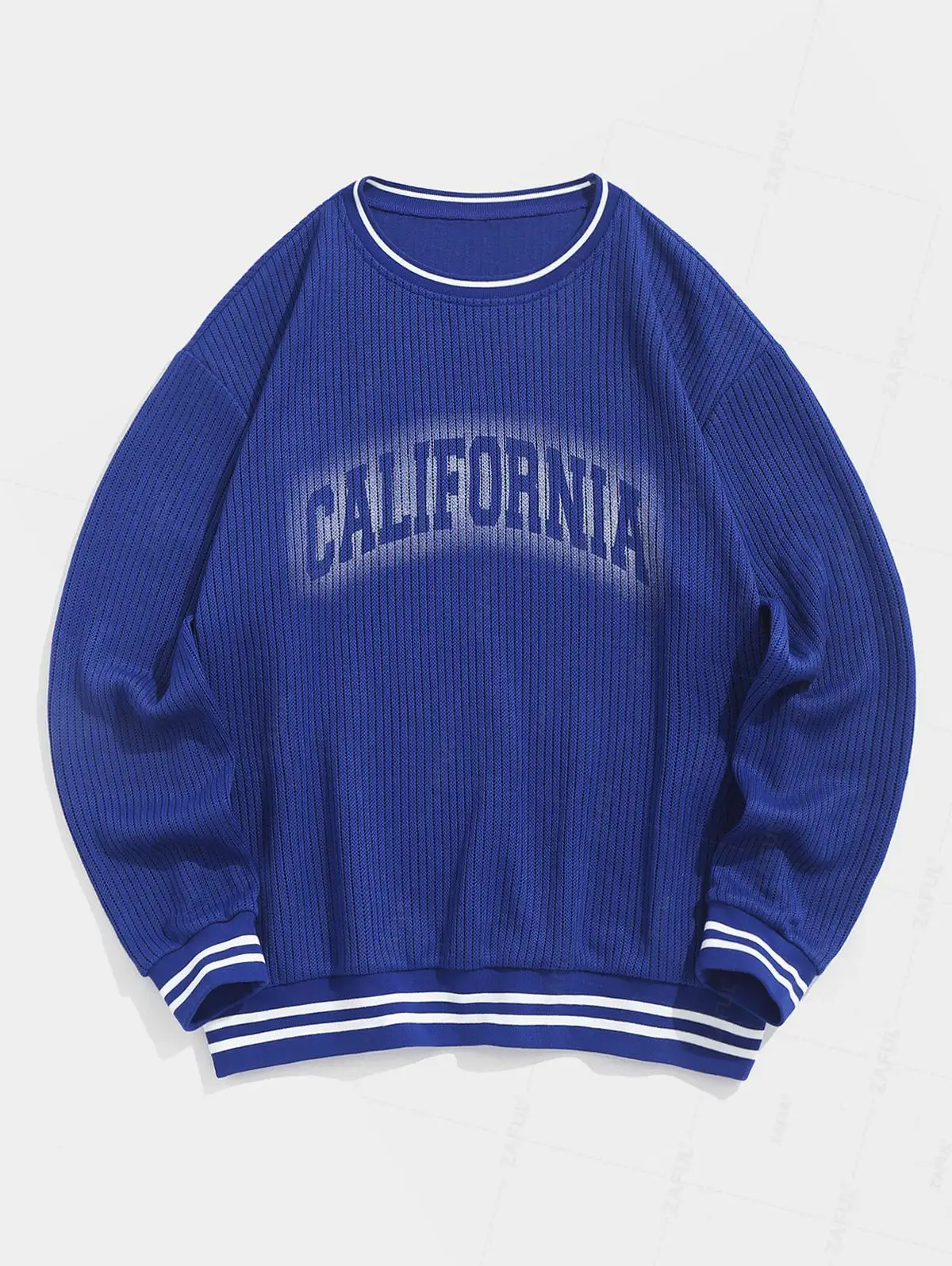 ZAFUL мужской повседневный джемпер с принтом CALIFORNIA в полоску и заниженными плечами