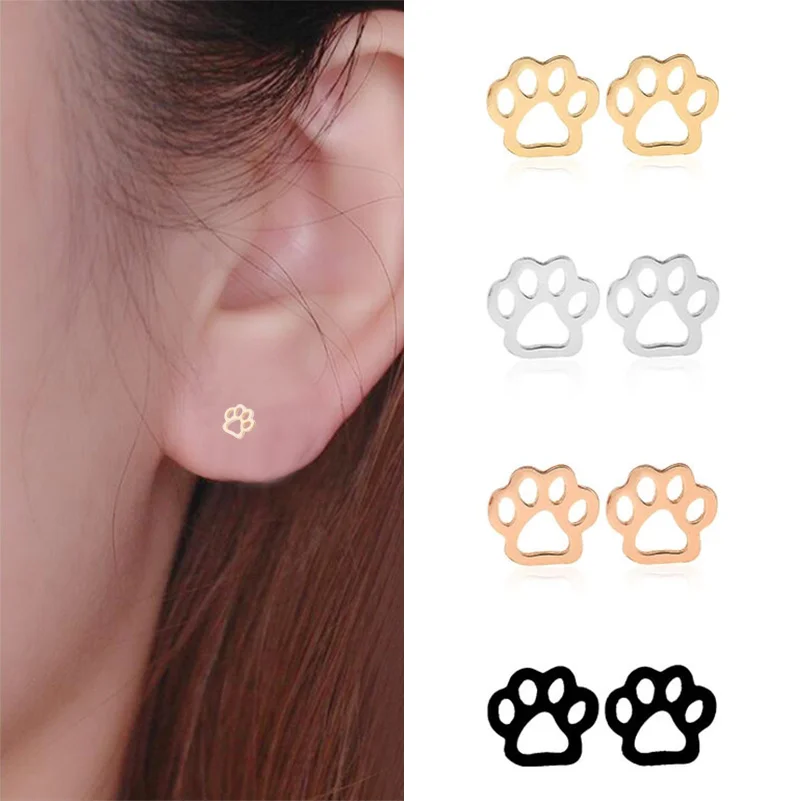 

Animal Cat Print Ear Earing Small Earrings Punk Trendy Black Puppy Paw Footprint Stud Earrings for Women Kids