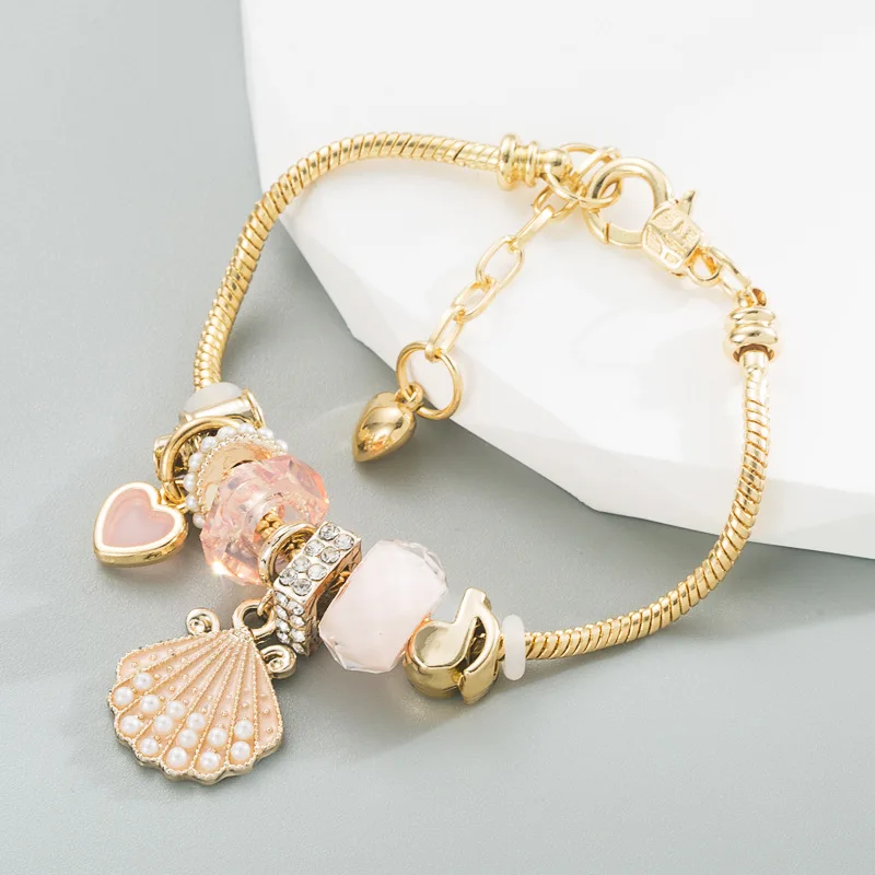 

Stainless Steel Bear Butterfly Crystals Mixed Beads Gold Bracelet Adjustable Rhinestone Letter Tag Women Girls Open Cuff Bangle