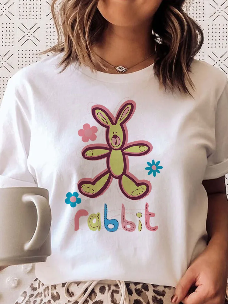 

Cartoon Cute Green Rabiit Print T-shirt Women T-shirts For Woman 2022 O-neck Young Girls Short Sleeves Tshirt Tops Lady White T
