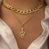 simple punk thick chain double layer geometric collarbone choker snake pendant necklace for women girl party holiday jewelry