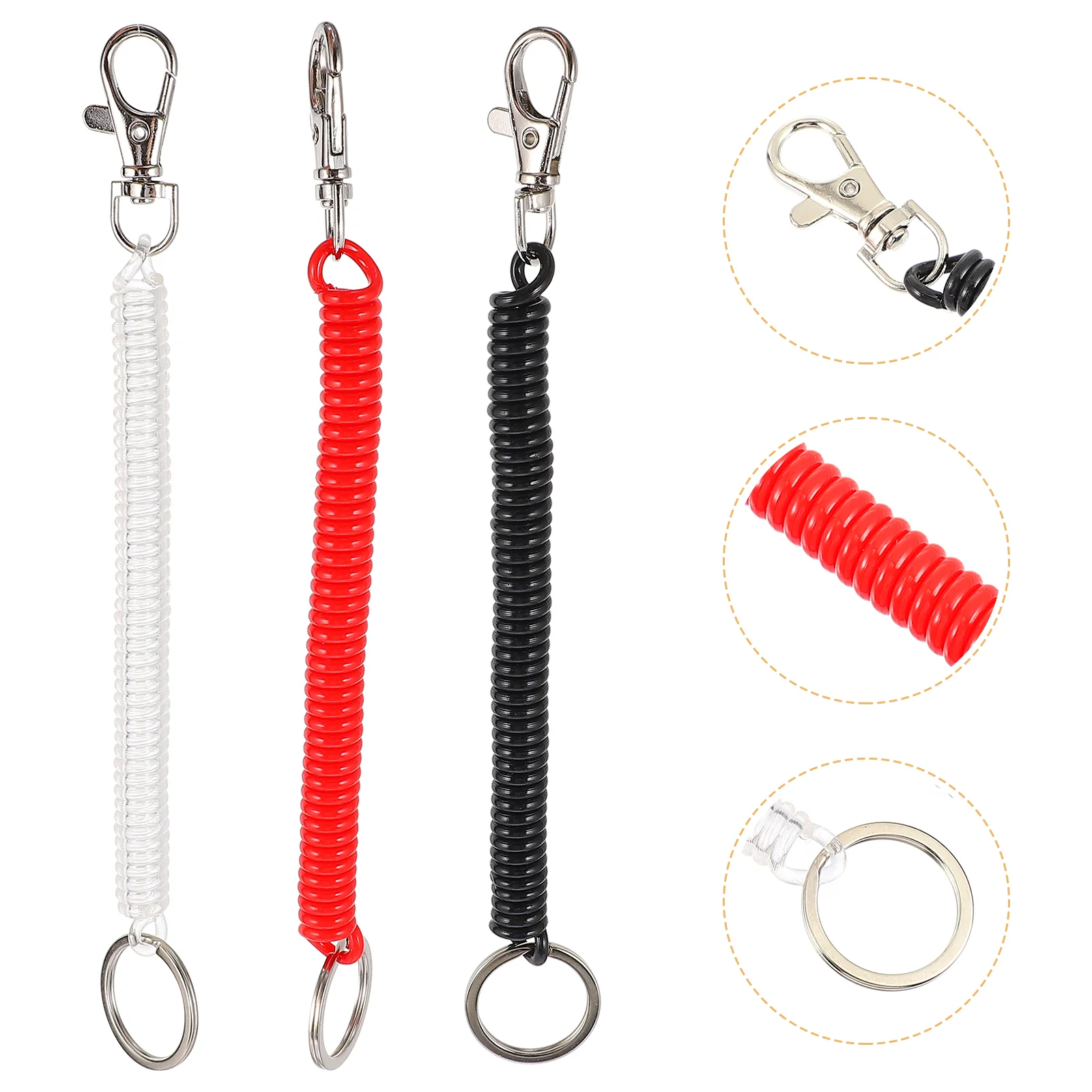 

3 Pcs Elastic Rope Spiral Key Coil Retractable Ring Wrist Lanyard Phone Creative Lanyards Clasp Hook Chain