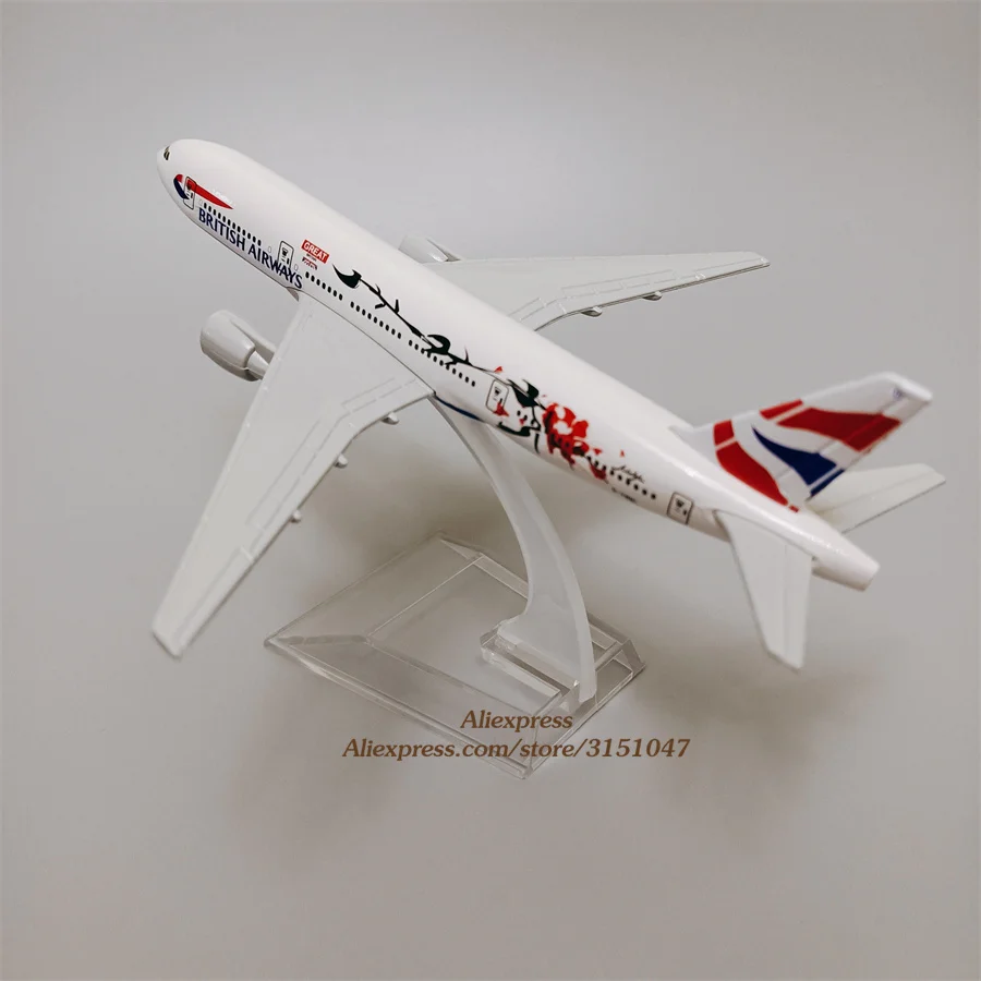 

16cm Air Great British Airways Boeing 777 B777 Airlines Red Flower Alloy Metal Diecast Airplane Model Plane Plum Bossom Aircraft