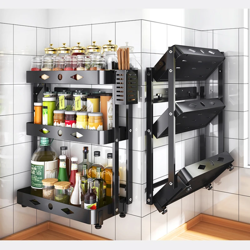 2021 high quality perforated free stainless steel wall-mounted foldable Home kitchen storage rack