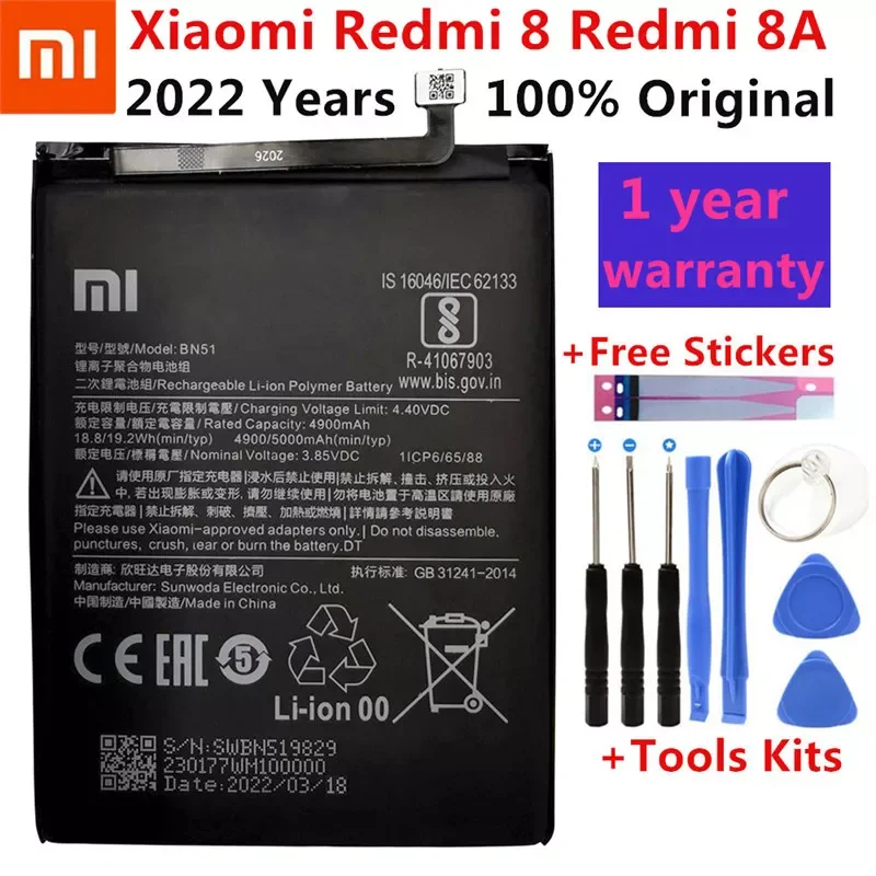

100% New Original Replacement Battery 5000mAh BN51 For Xiaomi Redmi 8 Redmi 8A Redmi8 Authentic Phone Battery +Tools