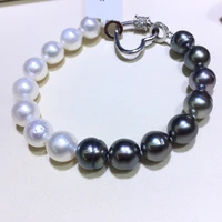 elegant 7 511 12mm natural south sea genuine white black round pearl bracelet for woman free shipping charm bracelet