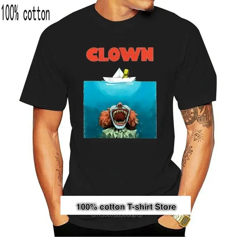 

Jaws póster parodia Stephen King Pennywise payaso It divertido Horror negro camiseta moda