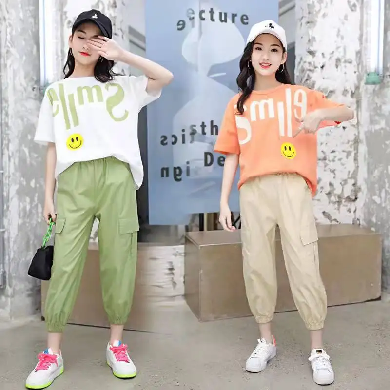 Girls Clothes Sets Teenage Summer Outfits Kids Short Sleeve T-shirt Long Pants 2PCS Children Teenager 6-14 Year Sudaderas New