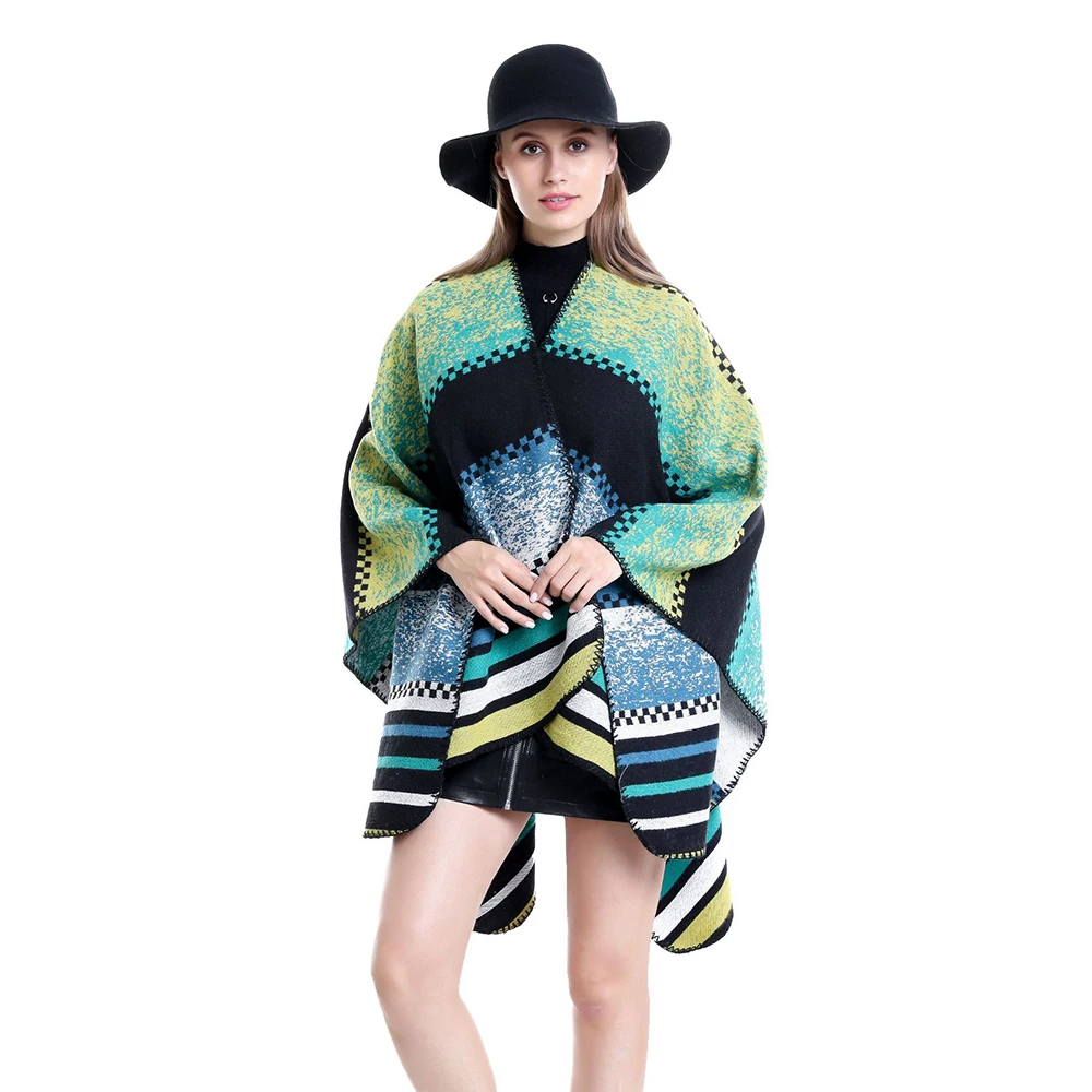 

New Women Cashmere Gradient Color Poncho Scarf Winter Warm Ladies Long Scarfs Shawl Fashion Pashm Cape Coat Muffler Blanket 2022