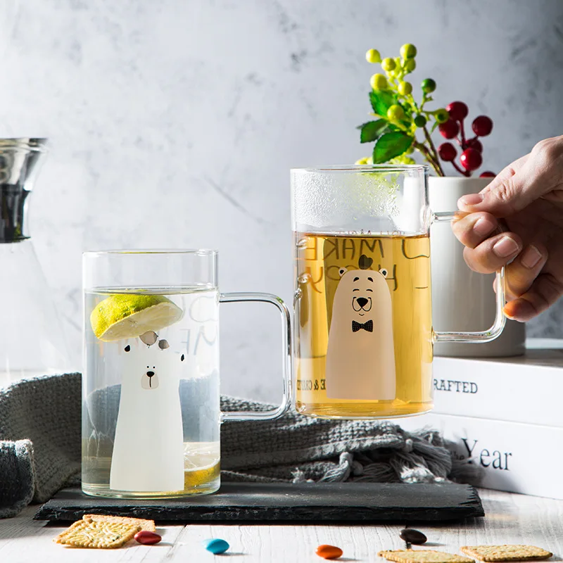 

Fresh Water Cup Creative Cartoon Milk Tea Cup With Handle High Borosilicate Glass Large Capacity Household Glass Juice Cup