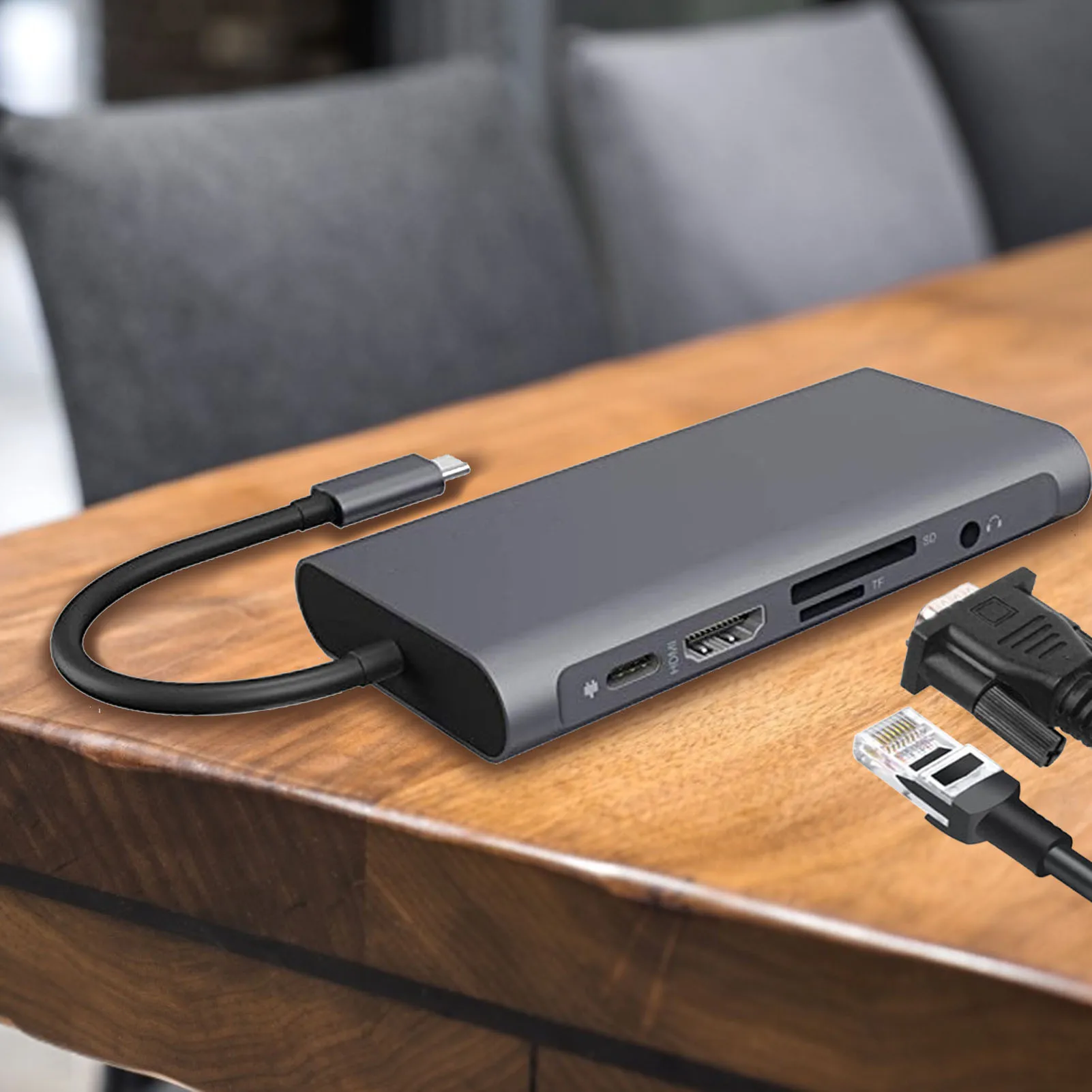 USB 3,0 HD мультипортовый концентратор адаптер 10 в 1 Тип C 4K HDMI-совместимый VGA PD100W USB3.0 RJ45 TF 5 ГБ/сек. Hub для Macbook Pro