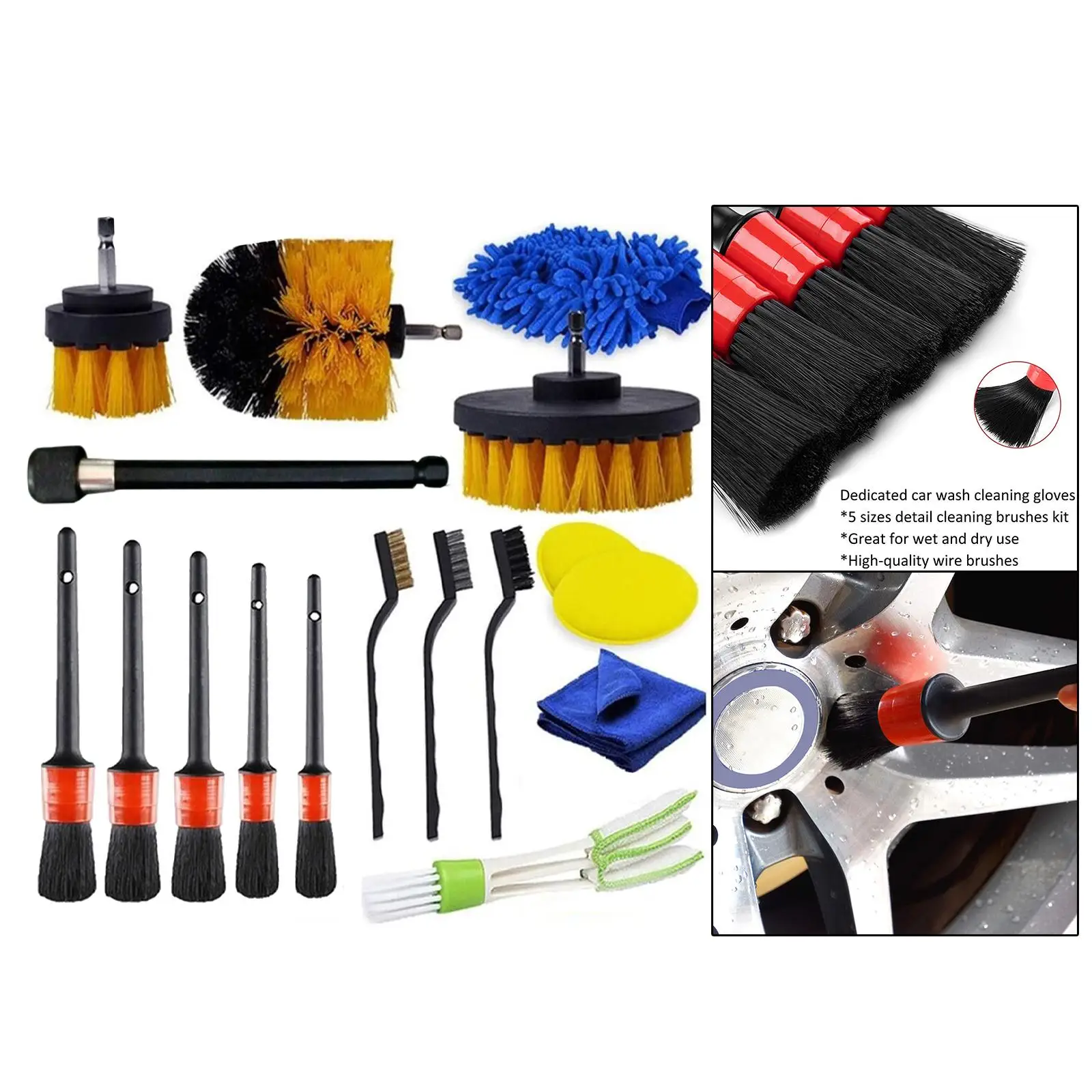 

17 Pieces Brushes Set/ Polishing Pads Microfiber Detail Cleaning Brushes Cleaner/ Wheel Tire Dashboard /