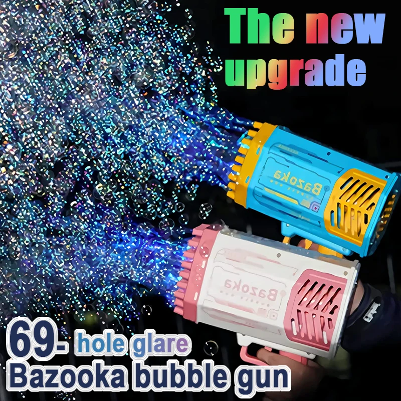 

69 Holes Rocket Bubble Gun Automatic Rainbow Rocket Boom Blow Bubbles Gatling Soap Water Bubble Machine Kids Outdoor Party Toy
