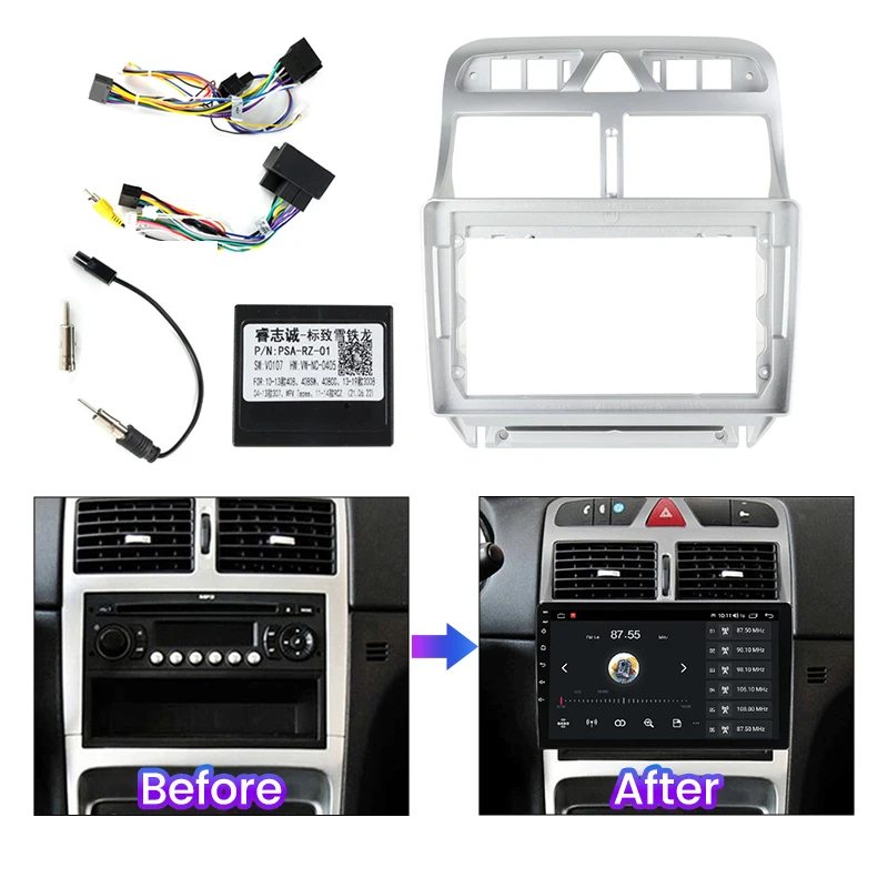 Автомобильная рама для радиоприборной панели 2DIN 9 дюймов пластиковая Peugeot 307 2004-2013