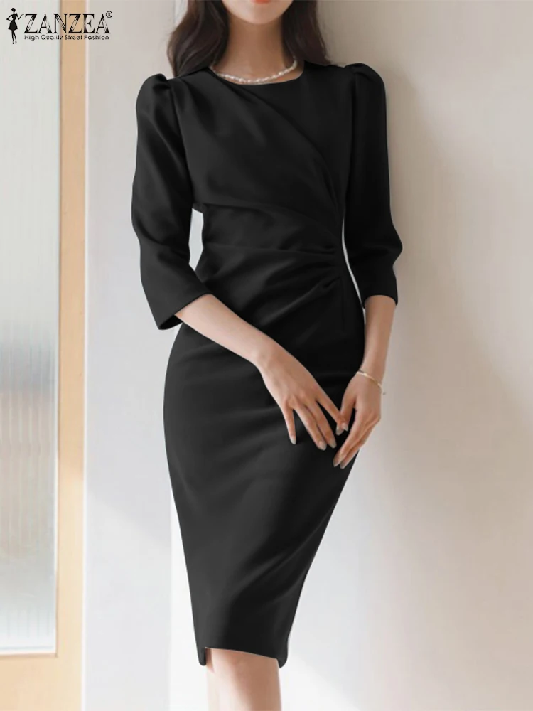 

Платье ZANZEA женское летнее элегантное, однотонное, с круглым вырезом