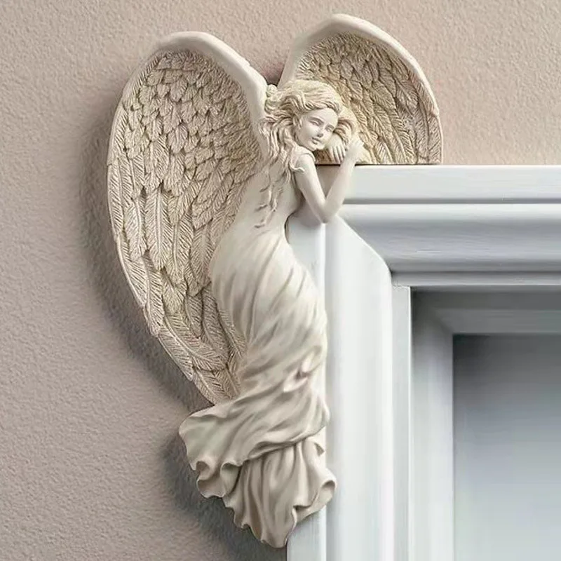 

1pc Angel Of Redemption Resin Door Frame Decoration, Awakened Angel Wings Ornament Classical Nordic Style Home Handicraft Design
