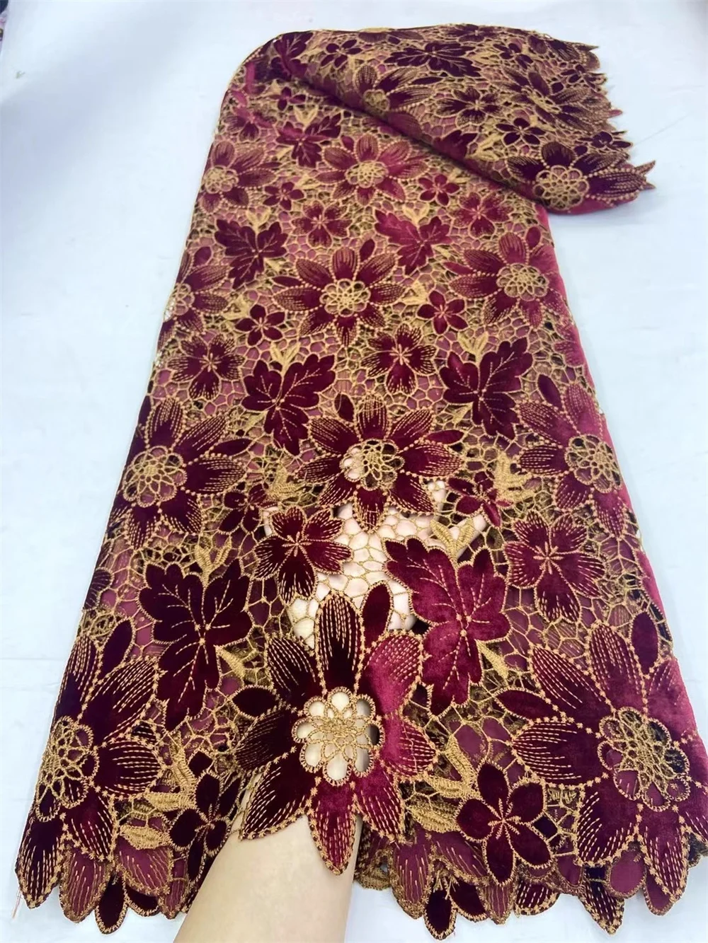 Новое поступление 2024 5 ярдов бархатная кружевная ткань Высококачественная