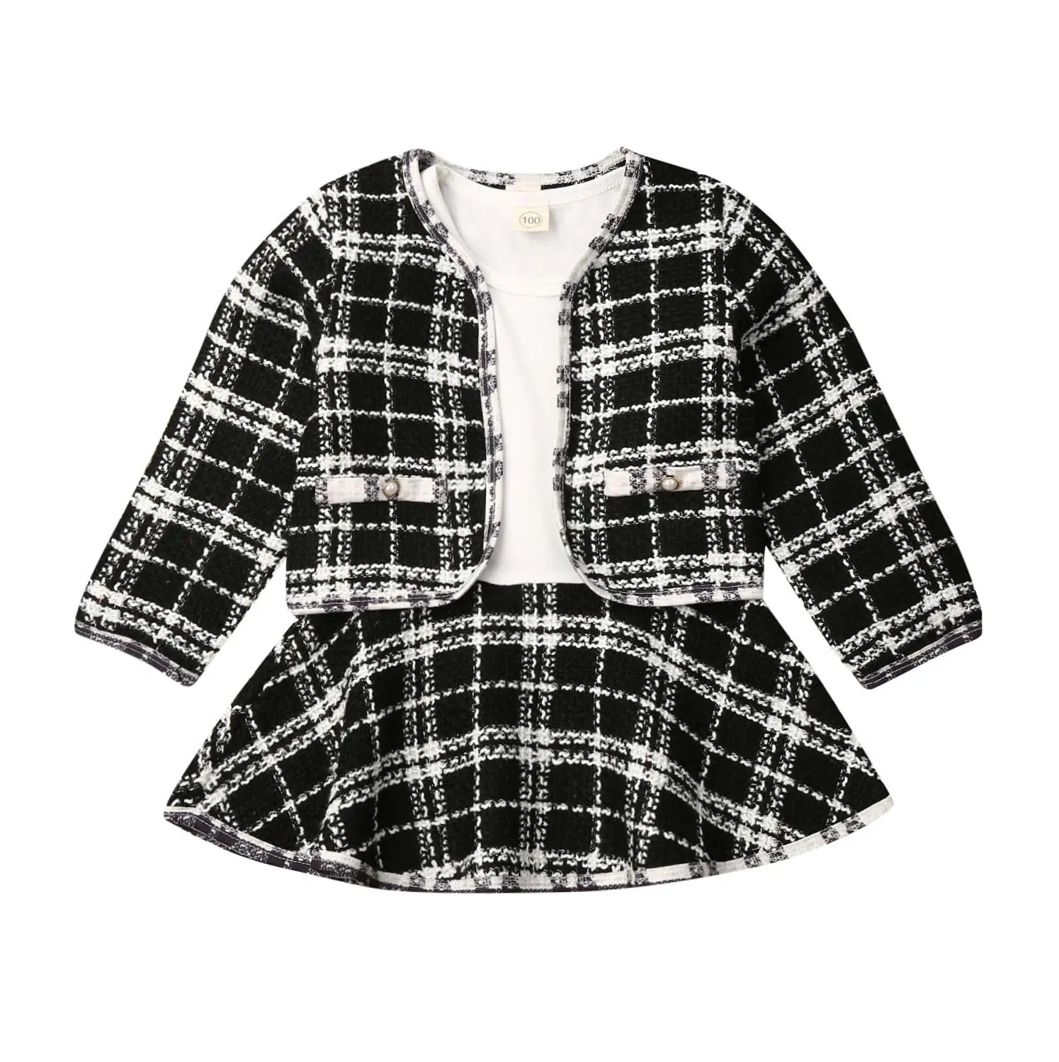 

2022 Fashion 1-6Y Baby Girls Clothes Sets Birthday Long Sleeve Plaid Coat Tops+Dress 2Pcs Party Warm Outfit
