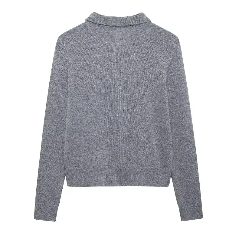 Укороченный женский кардиган TRAF серый вязаный верхняя одежда осенний свитер на