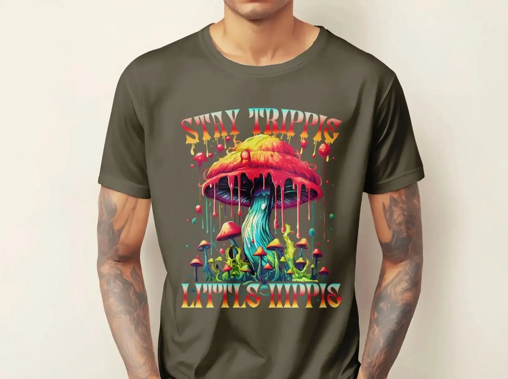 Футболка Stay Trippy Little Hippie в стиле ретро хиппи грибы позитивные цитаты бохо Vibes пот