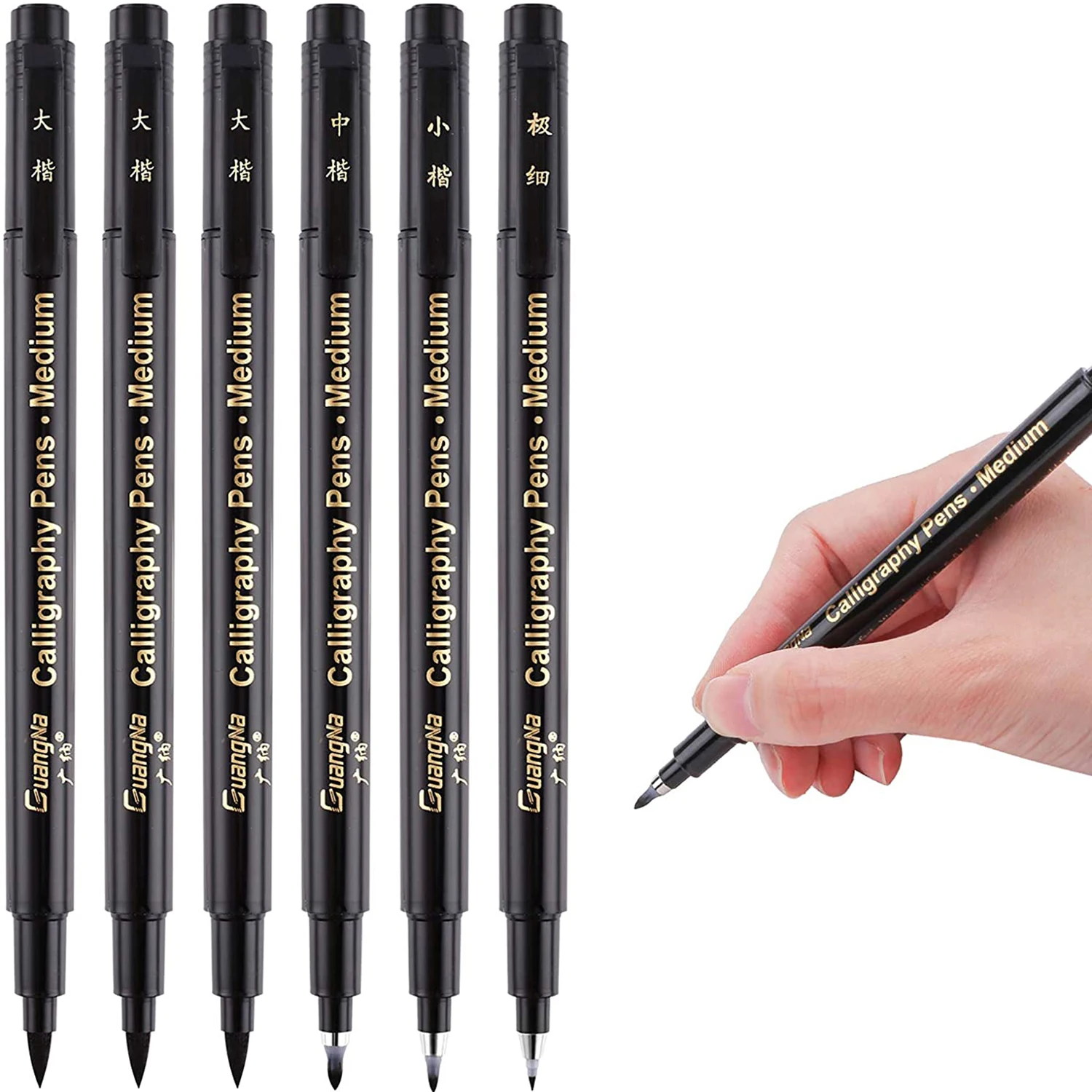 

6pcs Calligraphy Pens set for Beginners,Hand Lettering Pen,4 Size Refillable Brush&Fine Tip Black Markers for Kids,Writing