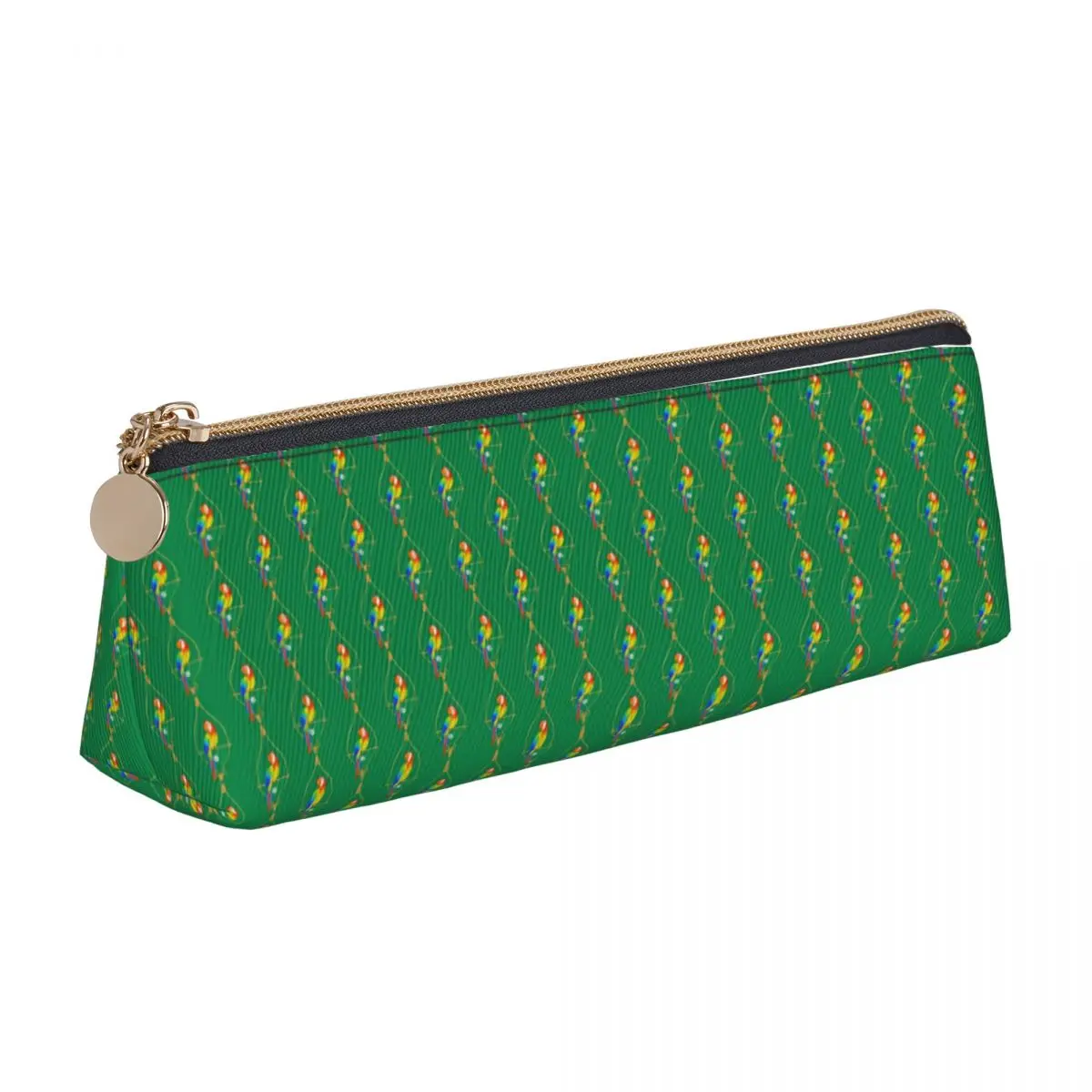 

Cute Parrot Triangle Pencil Case Colorful Animal Print Teens Stationery Zipper Pencil Box Retro Leather Pen Pouch