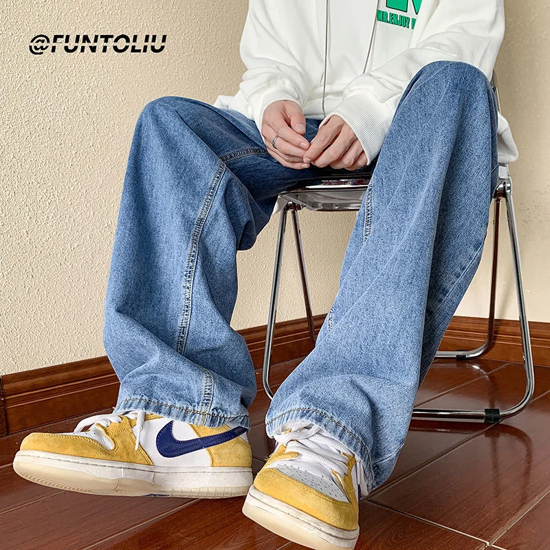 4 Colors Baggy Jeans Men Fashion Retro Casual Wide Leg Jeans Men Streetwear Hip Hop Loose Straight Denim Pants Mens Trousers