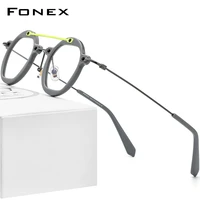 fonex acetate titanium eyeglasses frame men 2022 new retro round transparent prescription glasses women optical eyewear f85712
