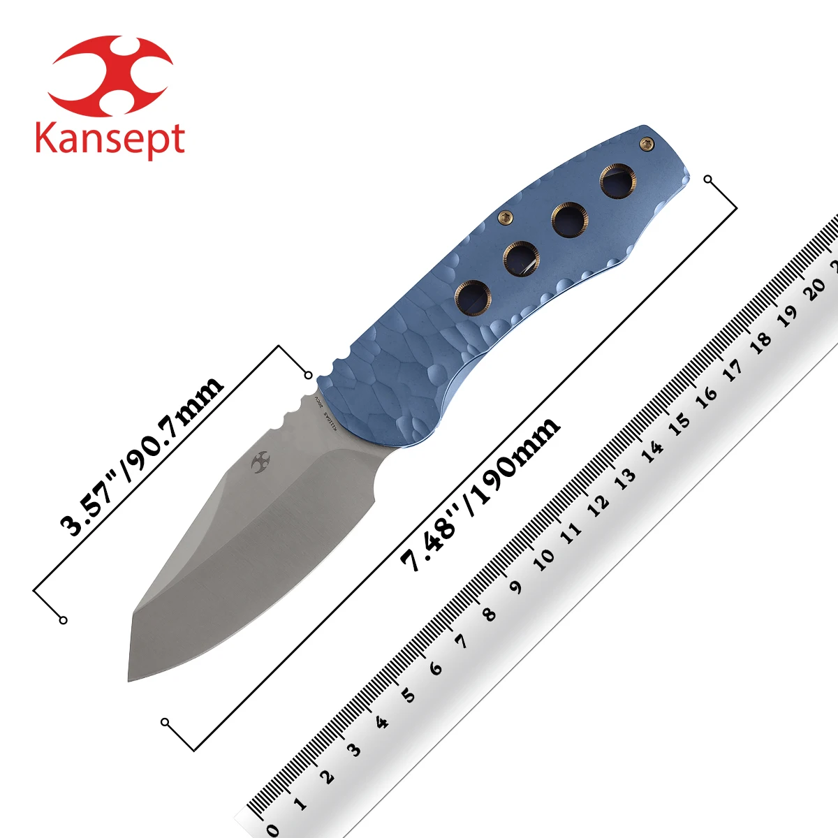 Фото Складной нож Kansept K1110 CAVEMAN с клинком 3,57 дюйма из дамасской стали/CPM 20CV и титановой рукоятью с ЧПУ-обработкой и узором под камень №1