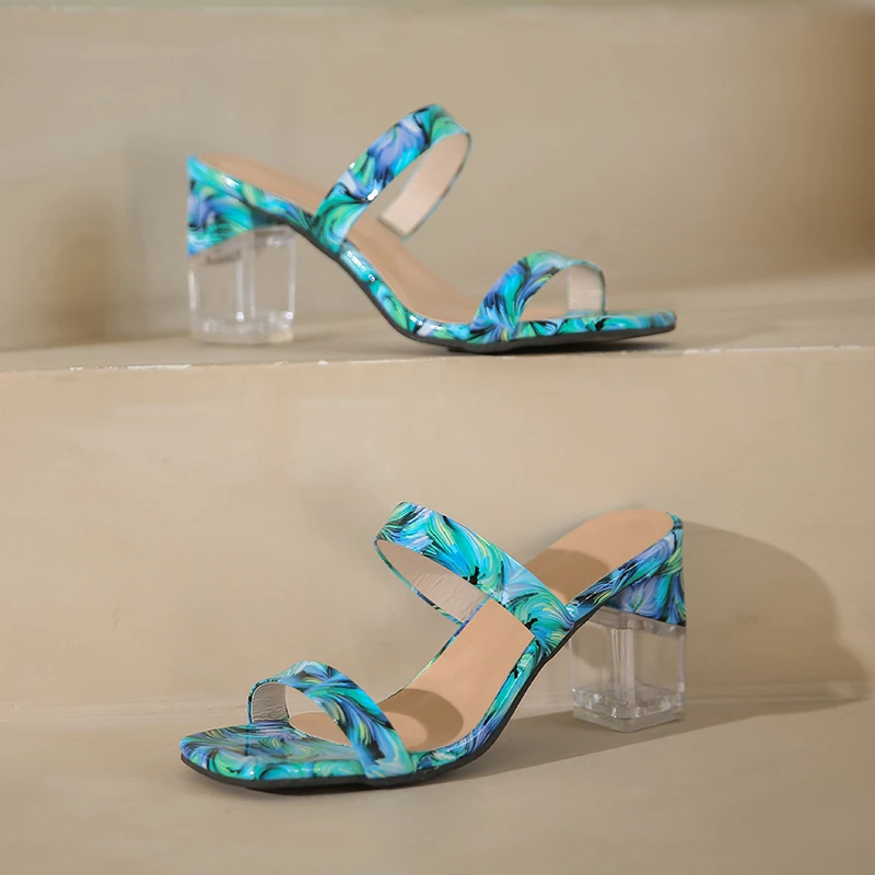 

Transparent high-heeled women's slippers 2022 summer new crystal square toe ladies sexy sandals summer sandals women's shoes