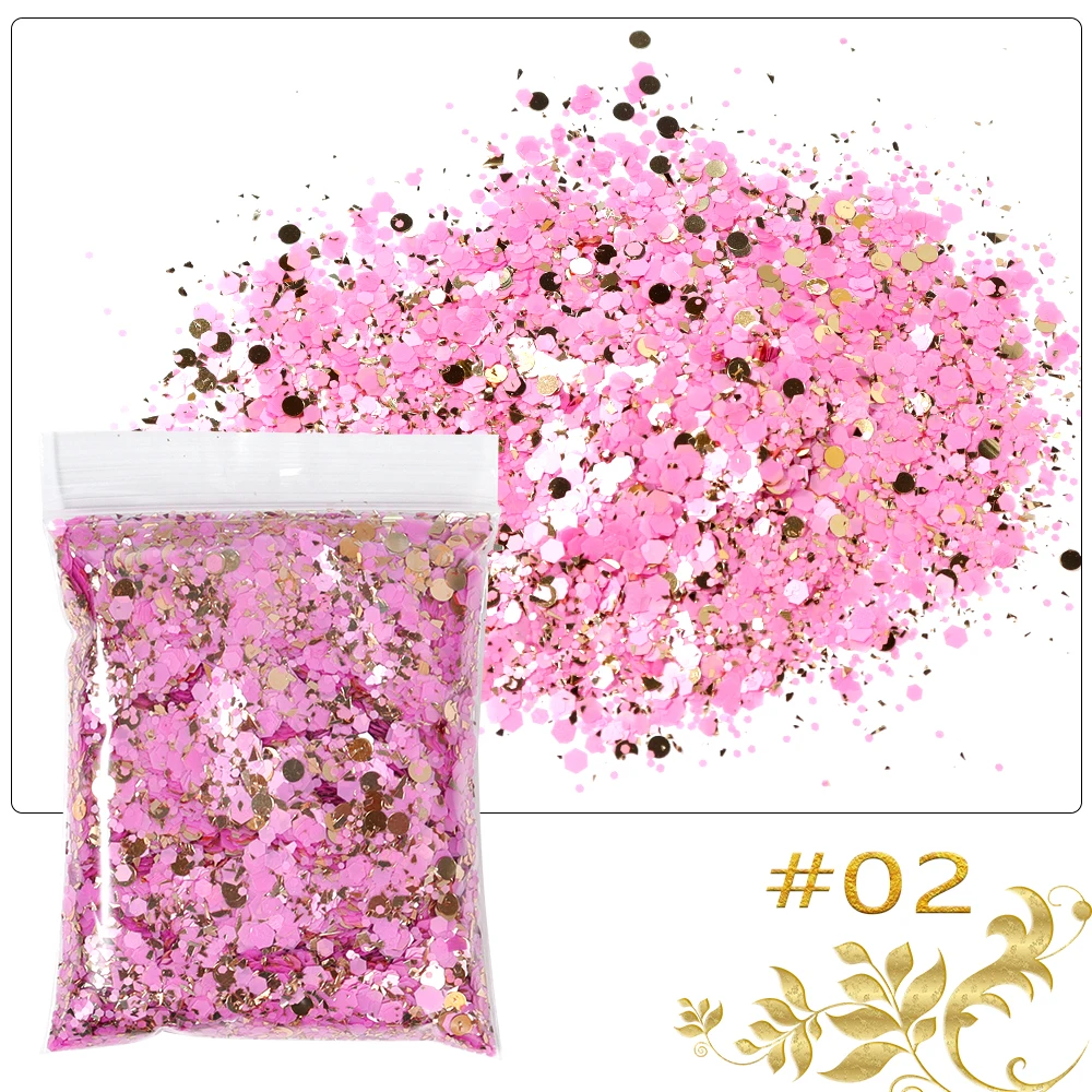 

50g/bag Holographic Chunky Glitter Princess Series Gold Cosmetic Craft Glitter for Epoxy Resin Nail Sequins Iridescent Flakes *7