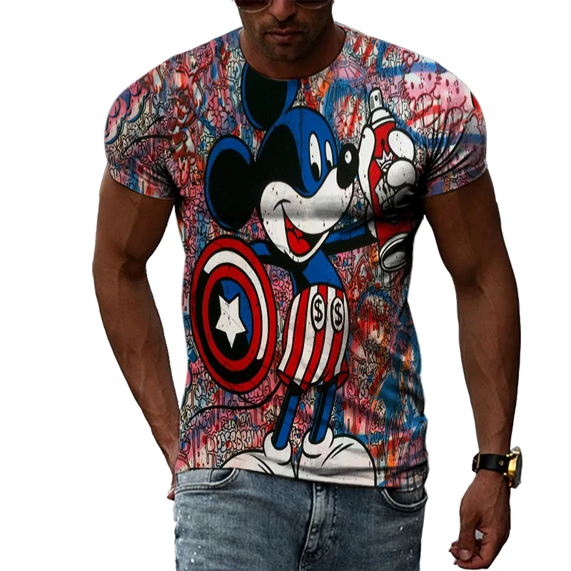 

Disney Mickey Mouse Men's T-shirt Cartoon 3D Printing Harajuku Style Men's Oversized T-shirt Loose Top Children's T-shirt Short