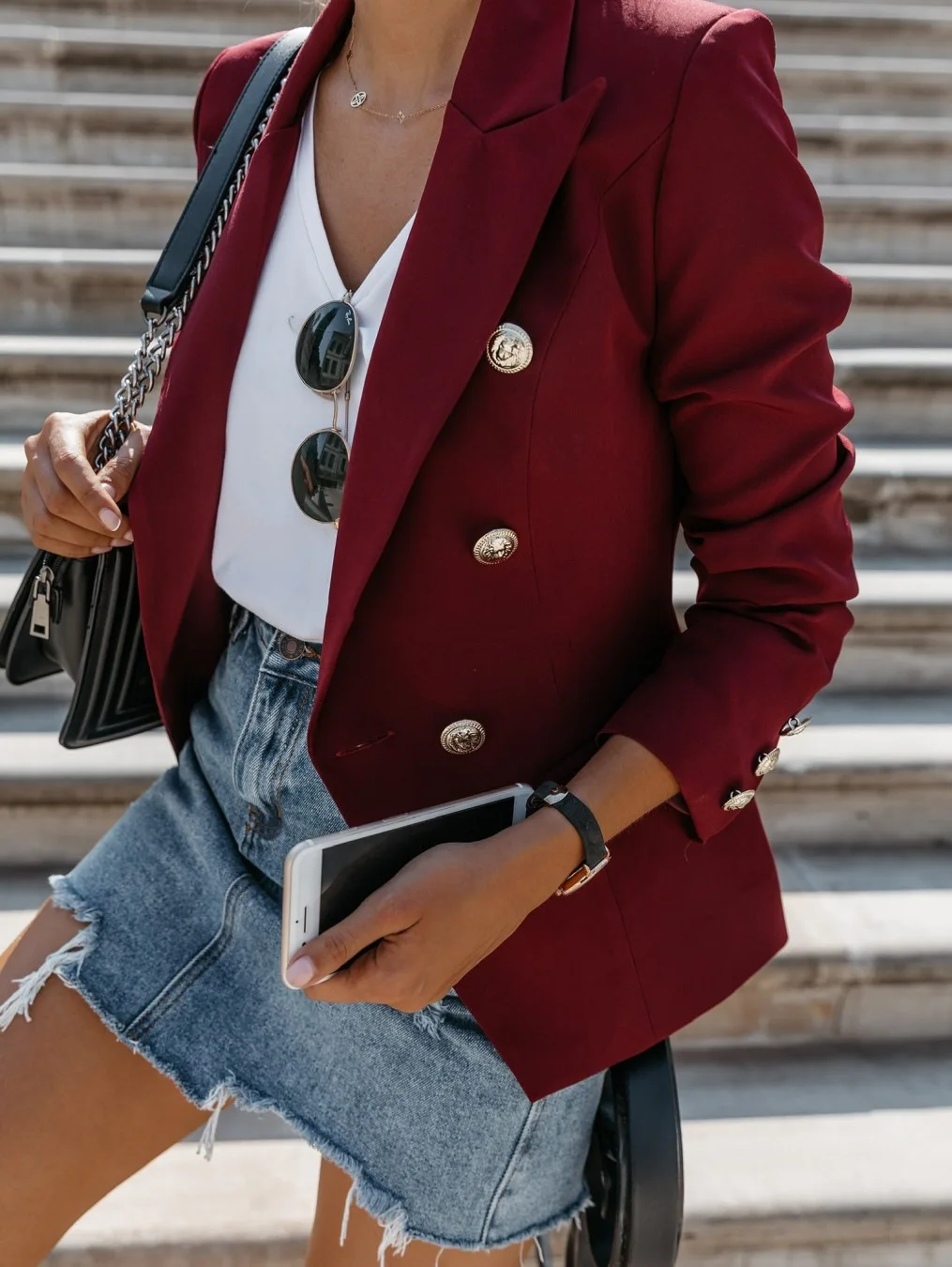 Blazer for Women Autumn Long Sleeved Double Breasted Solid Standing Collar Blazer Women Jactet