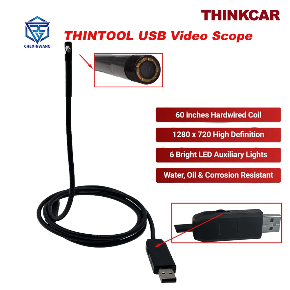 

ThinkCar ThinkTool Video Scope 60 inch USB Flexible Snake Inspection Scope Borescope Camera with 6LEDs Adjustable for Automotive