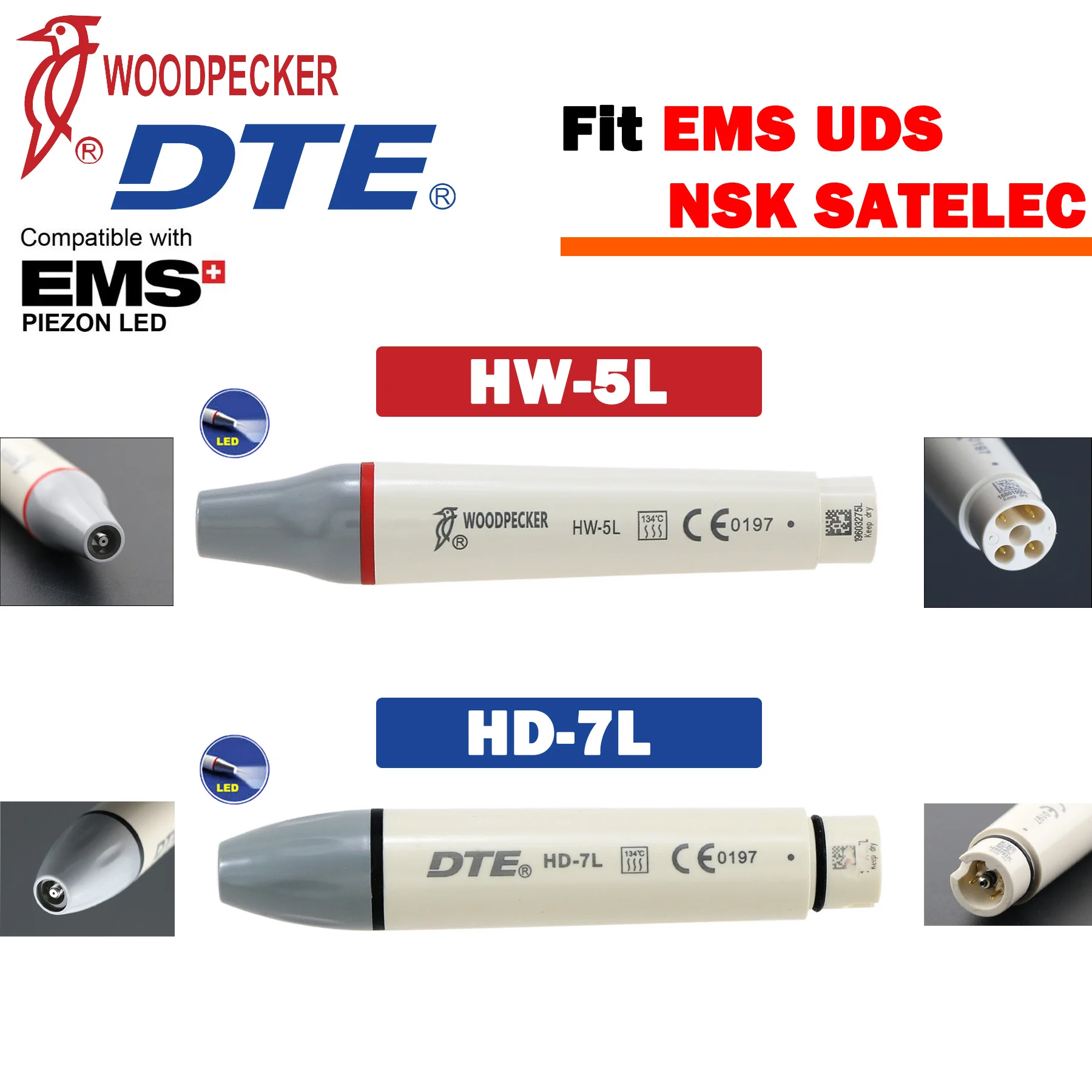 

Woodpecker DTE Dental Ultrasonic Scaler Handpiece LED Light HW-5L HD-7L Fit EMS UDS NSK SATELEC Dentistry Teeth Whitening