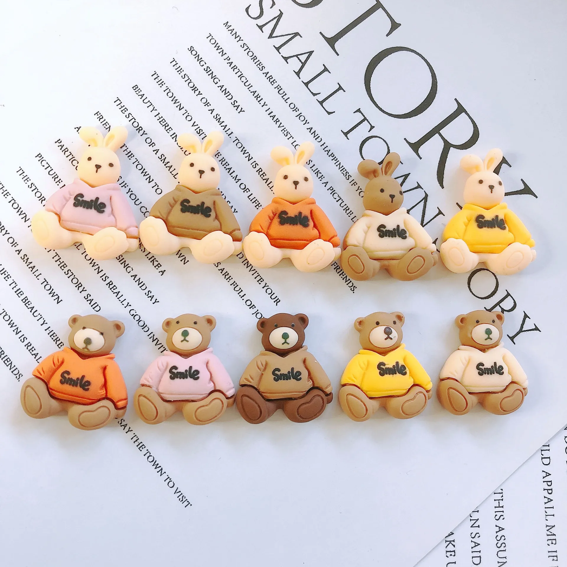 

20 pcs Solid Cute Bear Smile Rabbit Charms Resin Flatback Cabochon Accessories Klein Blue Decoration for Hair Bows Phone Case St