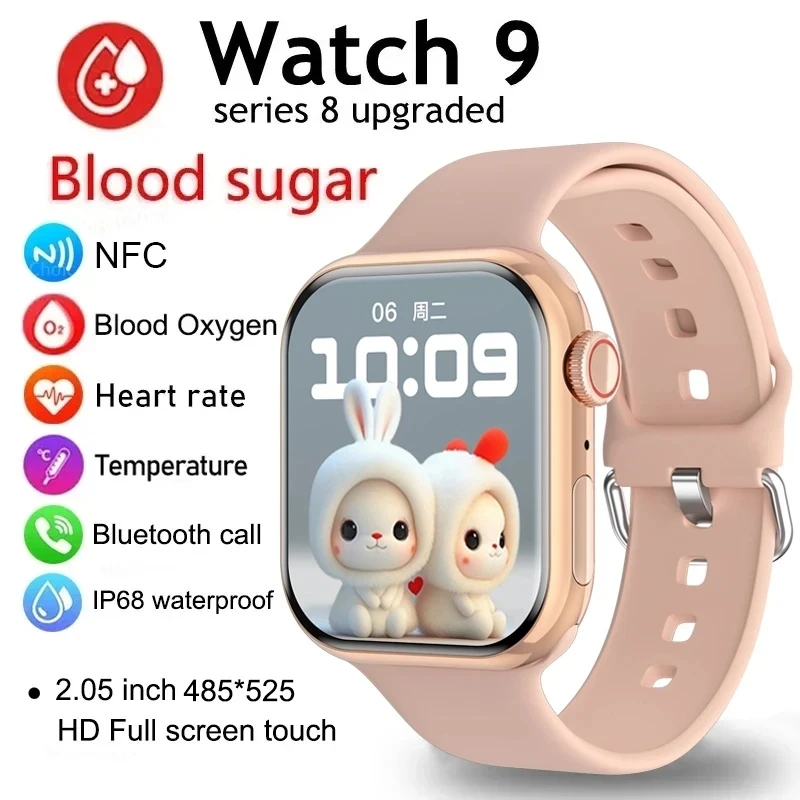 

Новинка 2023, умные часы с функцией измерения уровня сахара в крови Ultra Series 9, мужские умные часы с Bluetooth и функцией вызова, женские умные часы для фитнеса серии 8 для Apple Android
