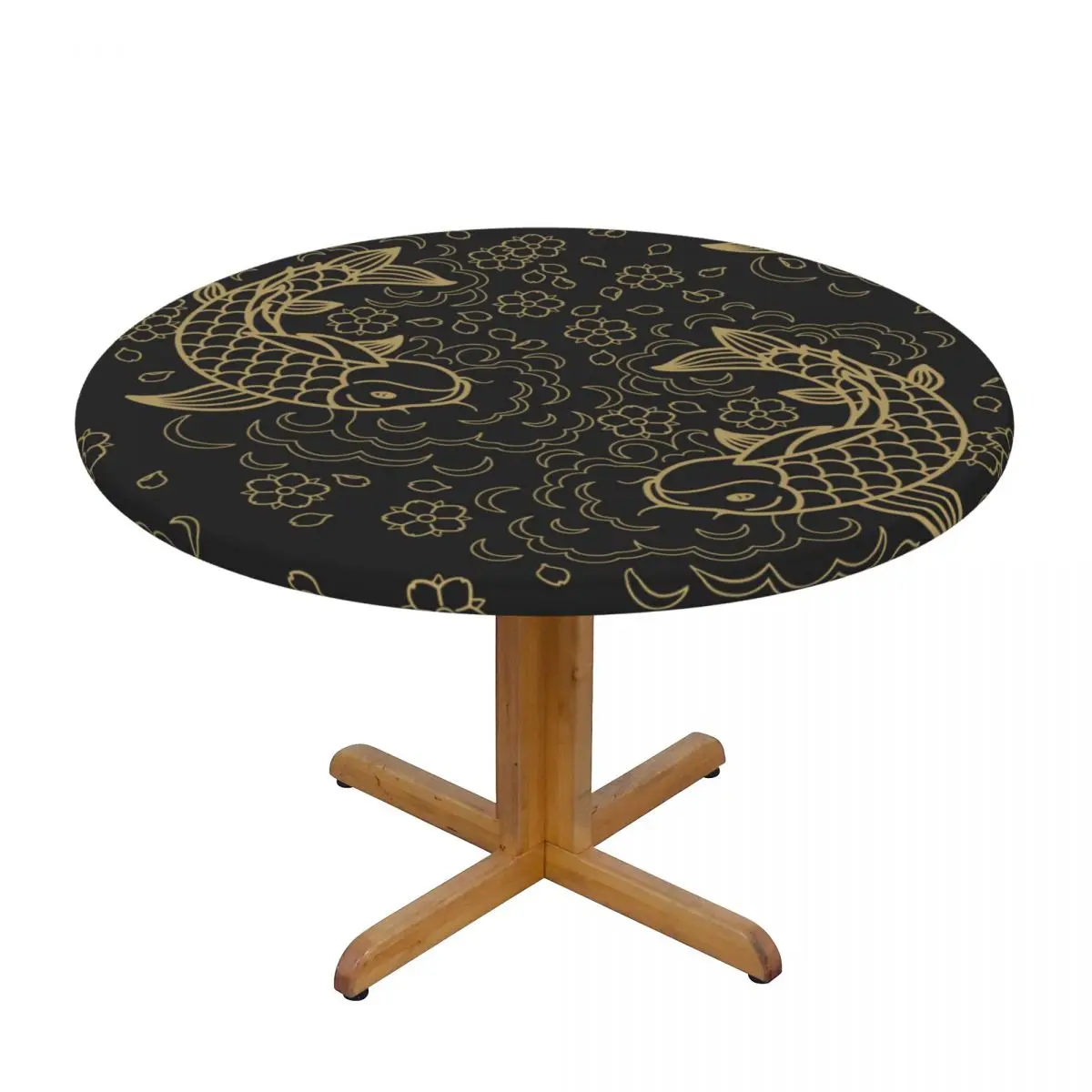 

Round Table Cover for Dining Table Elastic Tablecloth Koi Fish Fitted House Hotel Decoration