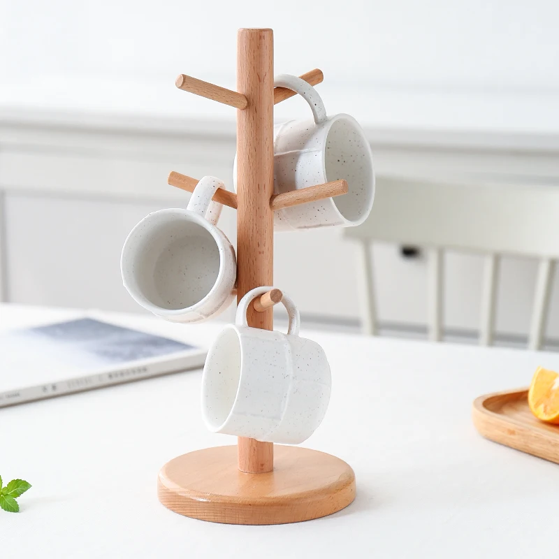 

Nordic Wooden Glass Mug Holder Simple Home Countertop Multiple Tea Cup Storage Shelf Hanger Modern Home Decor Accessories C741