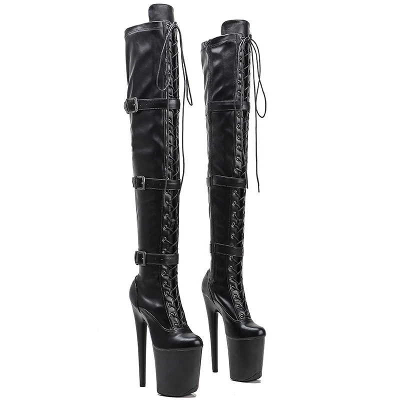 Leecabe  20CM/8inches Matte PU upper Pole dancing shoes High Heel over knee closed toe Pole Dance boots