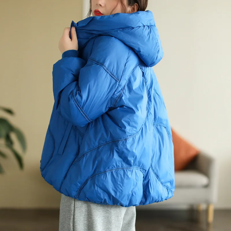 2022 Autumn Winter New Women Hooded Down Jacket Fashion Design Plus Velvet Bread Jacket 50% White Duck Down Solid Color Coats